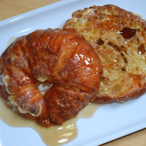 Pumpkin Pie Spice French Toast made with croissants, they melt in your mouth good.