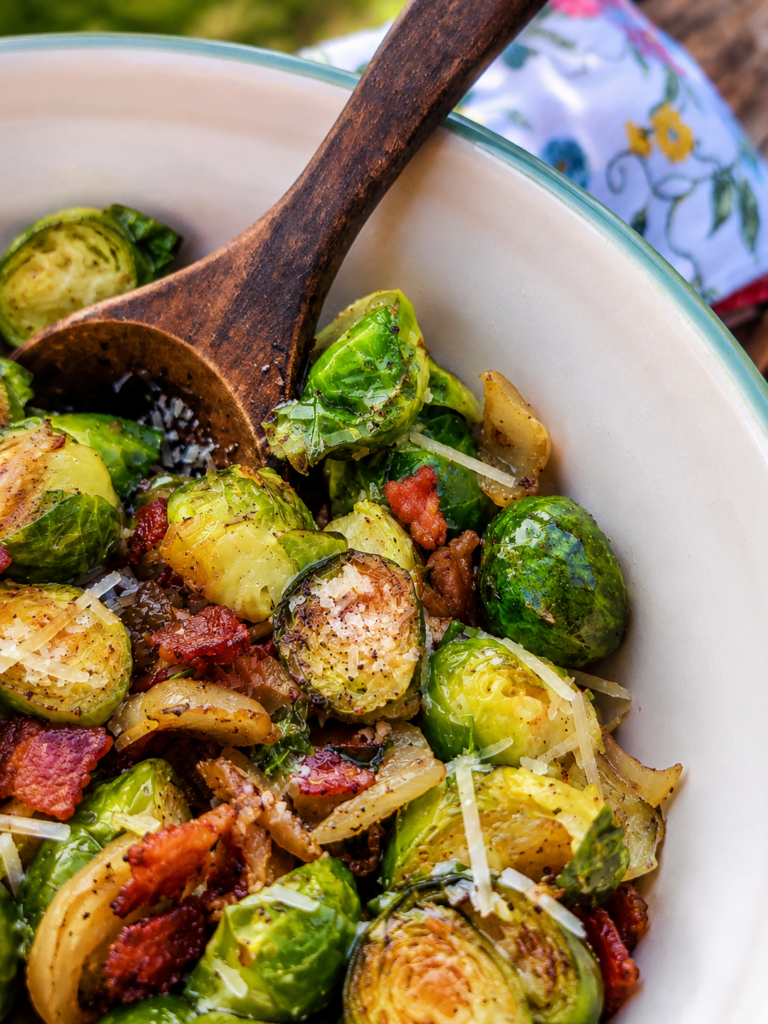 Roasted Brussels Sprouts With Shallots & Bacon