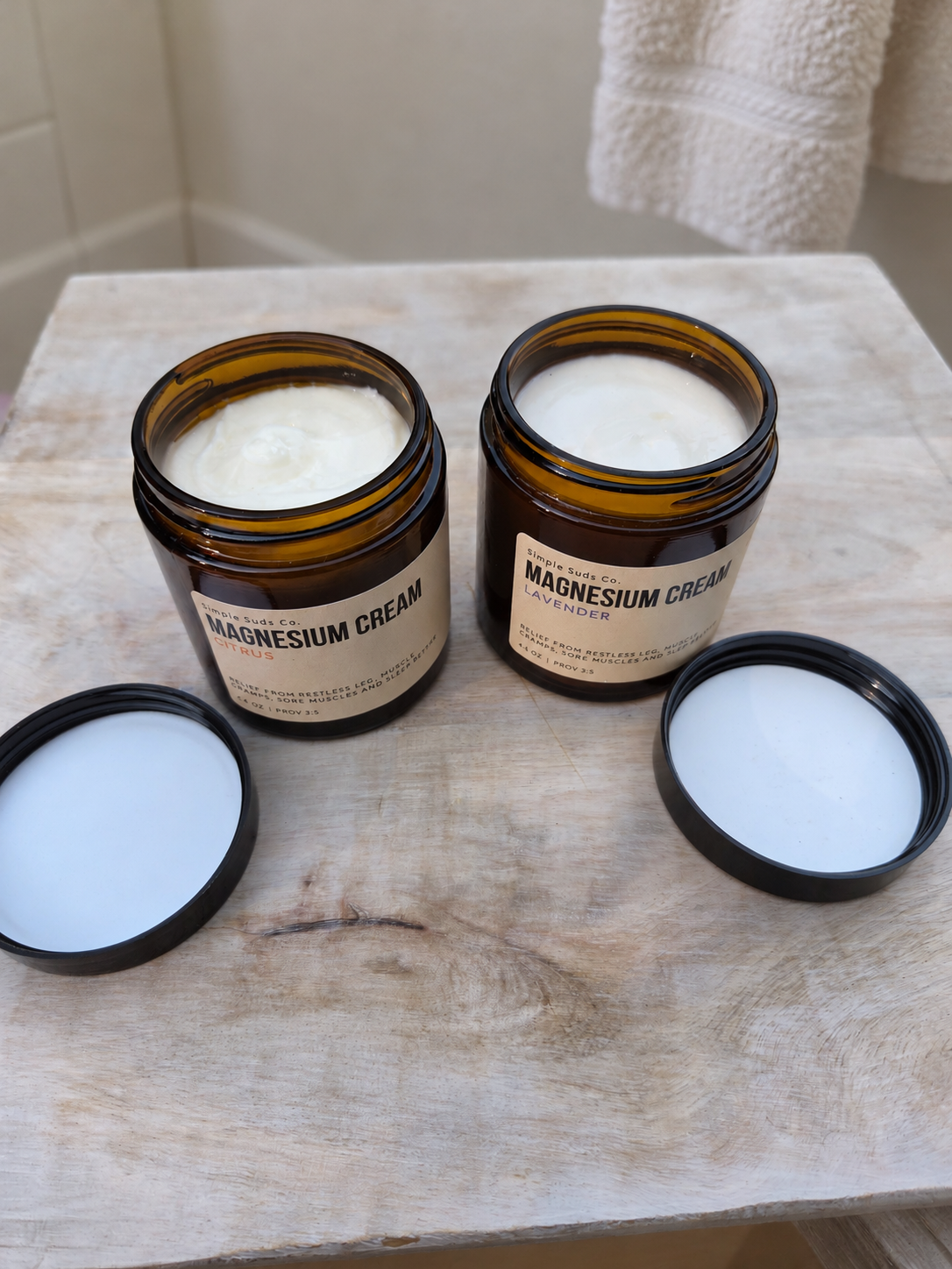Amber magnesium cream jars in a bathroom (1) Amber magnesium cream jars in a bathroom (1)